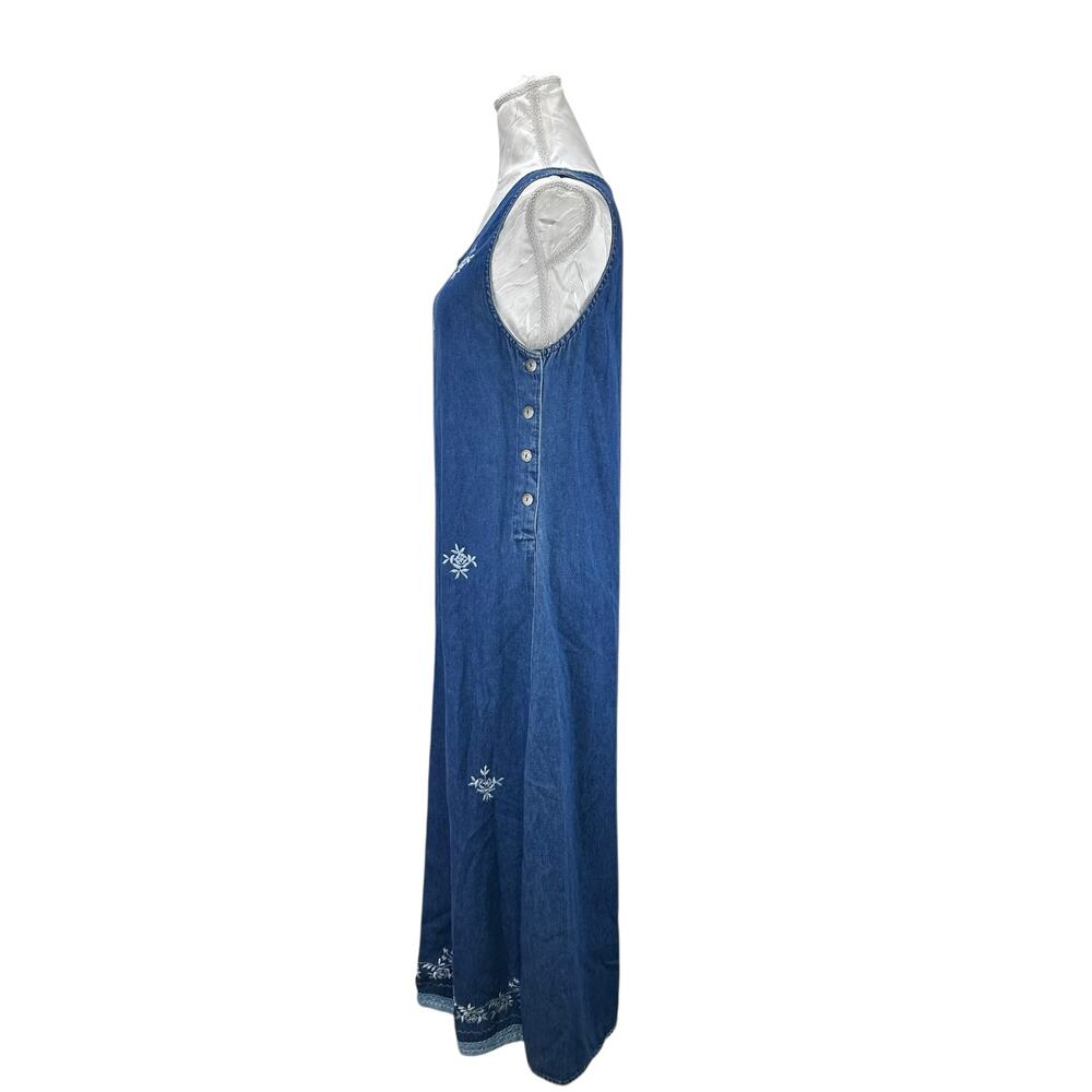 Vintage Embroidered Denim Dress Floral Sleeveless Button Side Blue Womens Small - Picture 11 of 11